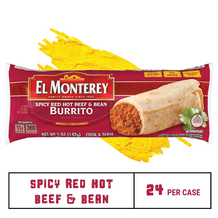 El Monterey®️ Single Serve 5 oz Spicy Red Hot Beef & Bean Burrito