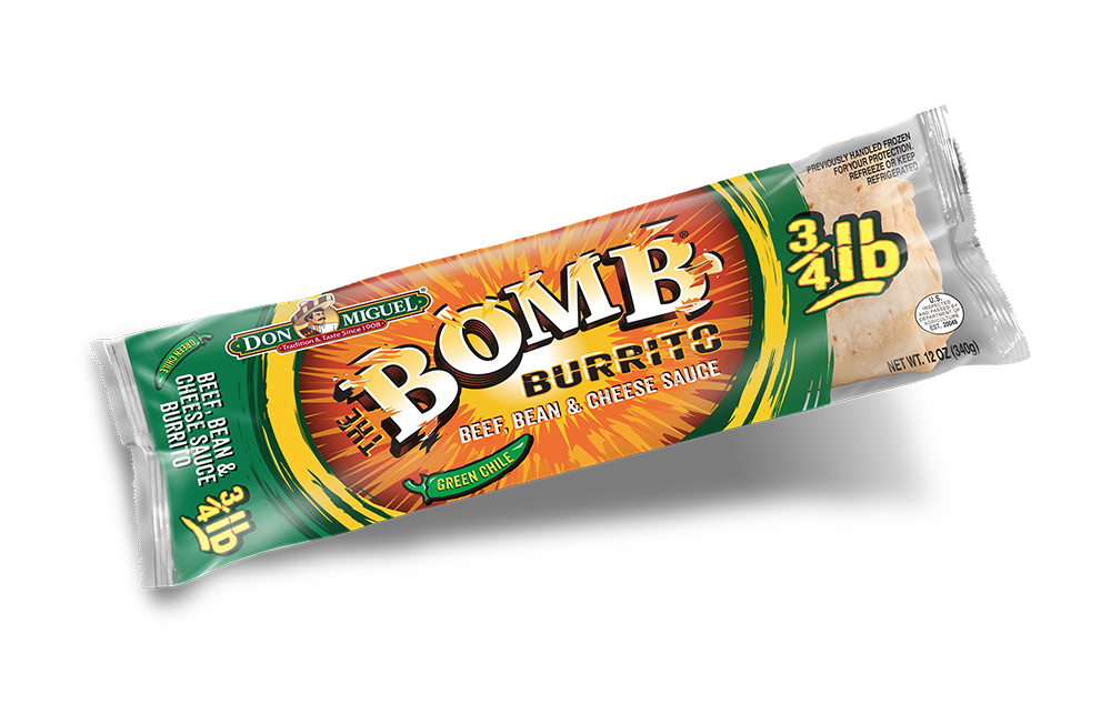 THE BOMB® Beef, Bean & Cheese Sauce with Green Chile Burrito